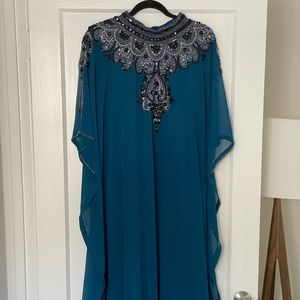 Hand Beaded Turquoise Kaftan